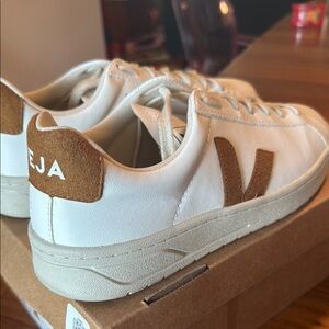 Veja White Leather Sneakers with Brown Suede V worn once